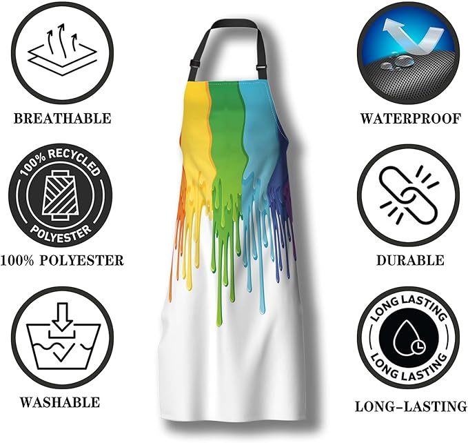Cook Apron Women Rainbow Paint Border Fun Aprons for Men for Kitchen Cooking Restaurant BBQ Painting Crafting Gardening 27” (W) x 31” (H), Waterproof Aprons
