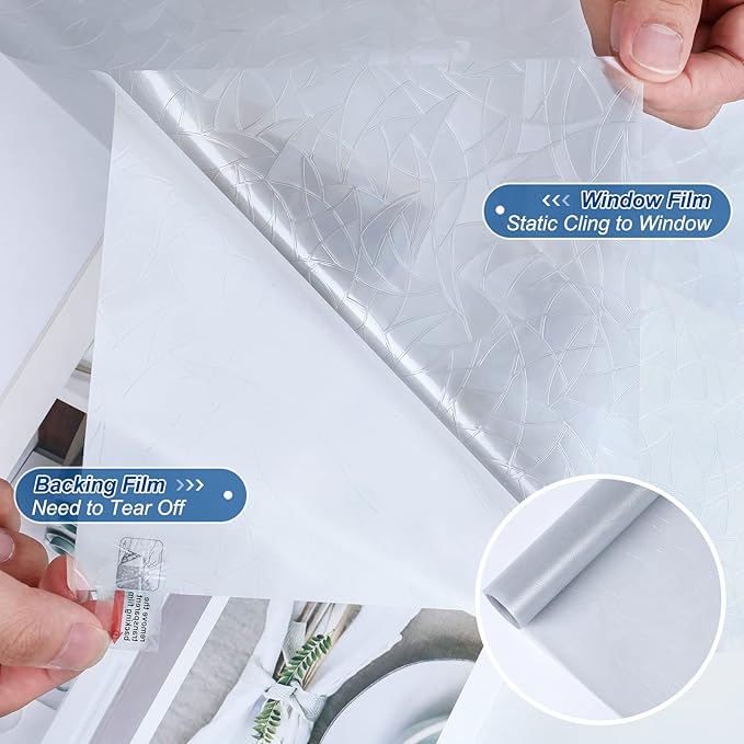 DOWELL One Way Window Film Daytime Privacy, Static Cling Window Tinting Film for Home, Decorative Stained Glass Stickers Heat Control Door Decal Clings, Grayish Silver, 17.5x78.7 inches