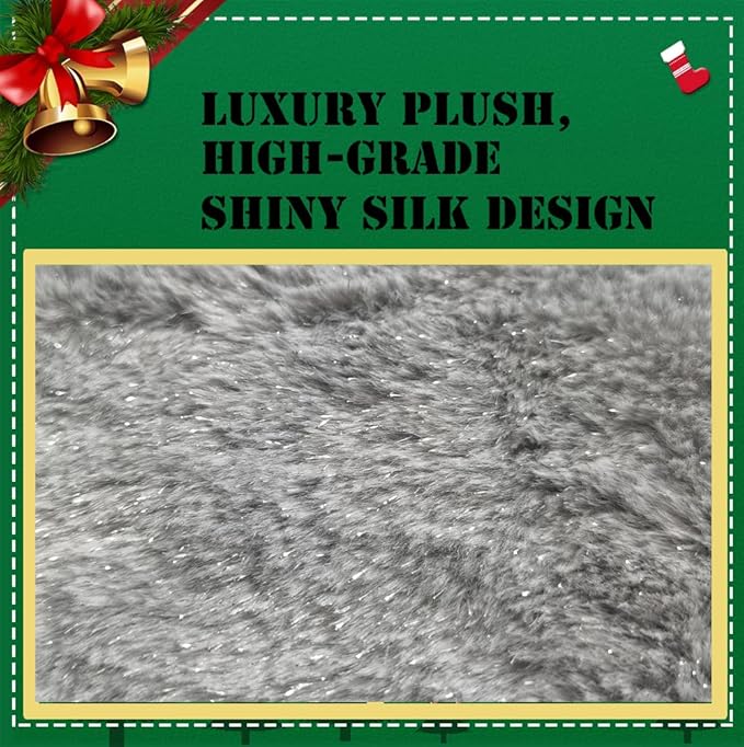 AOGU 48 Inch Faux Fur Christmas Tree Skirt Grey Shiny Plush Skirt for Merry Christmas Party Christmas Tree Decoration