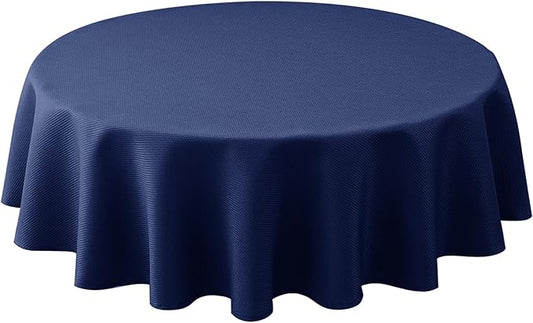 Biscaynebay Textured Fabric Round Tablecloths 60" for Round Tables diameters from 28" to 48", Navy Water Resistant Folding Table Covers Washable for Dining, Kitchen, Wedding, Parties etc