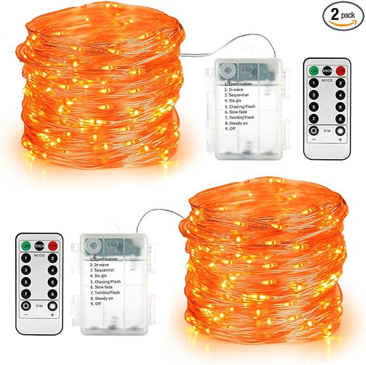BrizLabs Orange Fairy Lights, 19.47ft 60 LED Orange Halloween String Lights, 8 Modes Battery Fairy Light with Remote, Indoor Outdoor Starry Twinkle Light for DIY Home Bedroom Patio Holiday Party Decor
