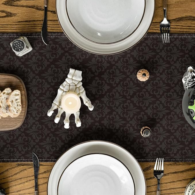 Artoid Mode Black Cat Pumpkins Boo Halloween Table Runner, Trick Or Treat Seasonal Kitchen Dining Table Decoration for Home Party Decor 13x108 Inch