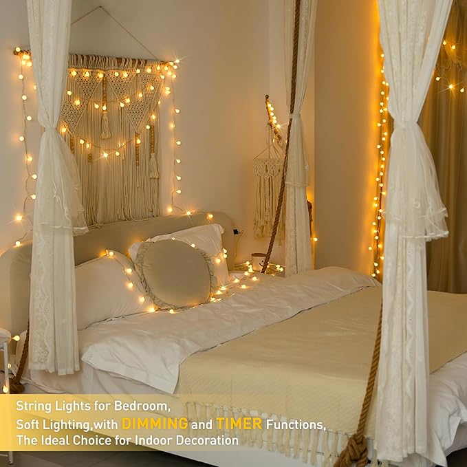 147ft Globe String Lights Indoor Outdoor Waterproof, 300 LED Christmas fairy Lights Plug in with Remote, Hanging Light for Classroom Bedroom Tent Camping Patio Wedding Party Garden Decor, Warm White