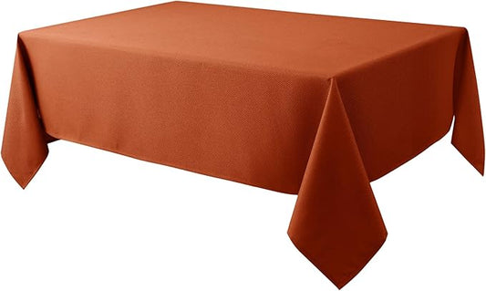 Biscaynebay Fall Tablecloth Textured Fabric 70x120 Inch Rectangular, Rust Thanksgiving Autumn Harvest Water Resistant Fabric Tablecloths for Kitchen, Dining, Wedding, Parties Machine Washable