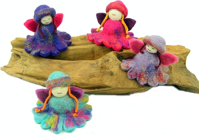 Hand Felted Colorful Flower Fairies - Set of 4 - Global Groove