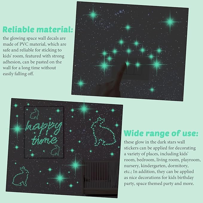 Glow in Dark Stars Ceiling Wall Stickers Galaxy Star Stickers Self-Adhesive Removable Decals for Kid Nursery (Fresh Style)