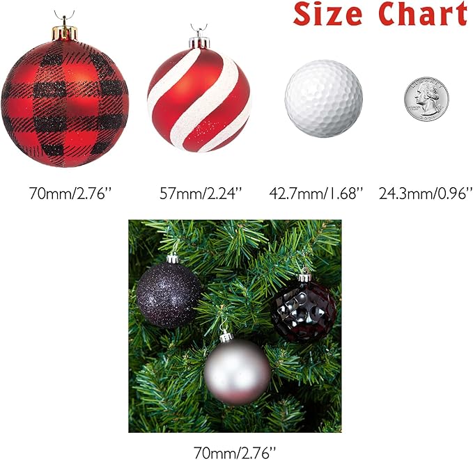 Every Day is Christmas Ornaments, Shatterproof Christmas Tree Ornament Set, Christmas Balls Decoration 35 Count (2.75"/70mm, Black Grey)
