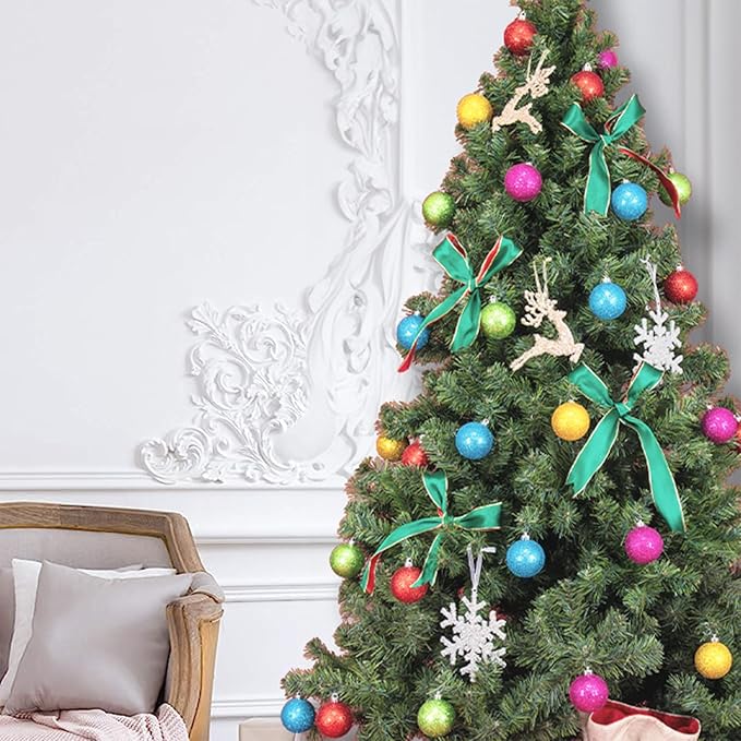 Every Day is Christmas Ornaments, Shatterproof Christmas Tree Ornament Set, Christmas Balls Decoration 50 Count (2.24"/57mm, Glitter Rainbow)