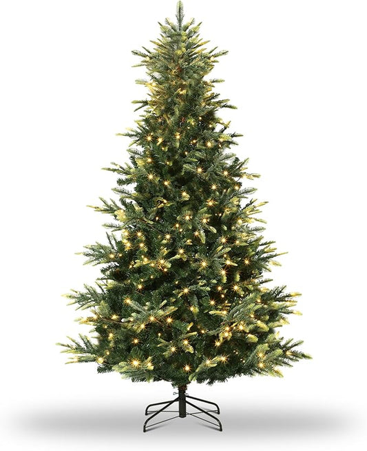 4.5ft Pre-lit Artificial Christmas Tree,Spruce Prelit Christmas Trees for Home,Office,Party Thickened PE&PVC Branch Tips & UL Listed Lights Incandescent Warm White,Fire-Resistant Automatic Branches