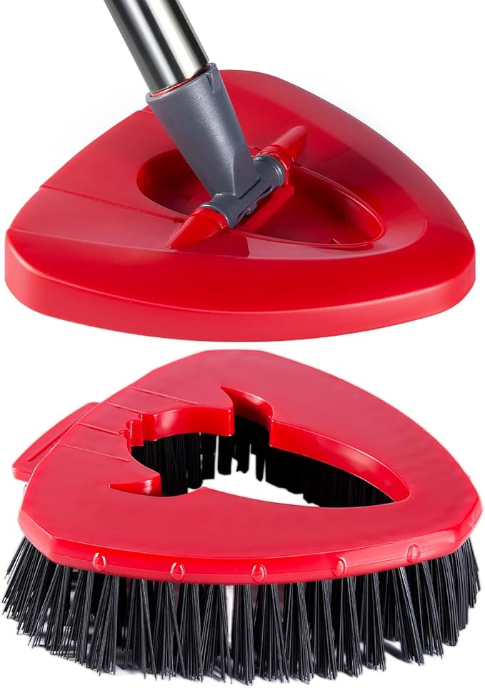 Scrub Brush with Refill Base, Spin Mop Head Scrubber Replacement Compatible with O Cedar EasyWring 1-Tank System, Hard Bristles Floor Scrubber, Tub & Tile Cleaning Brush for Bathroom, Kitchen, Patio