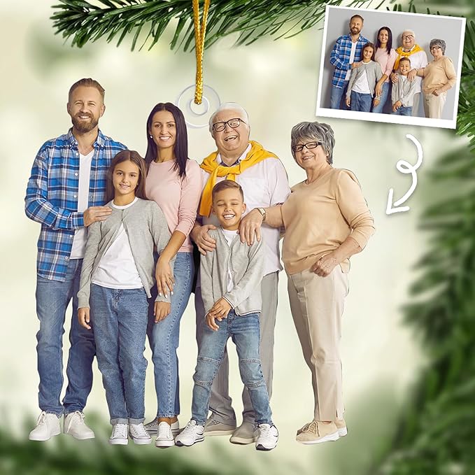 DOPTIKA Custom Photo 2D Acrylic Ornament 2025, Birthday Gifts for Family Members, Christmas Decor, Personalized Funny Family Ornaments for Christmas Tree Hanging, Gifts for Mom Dad