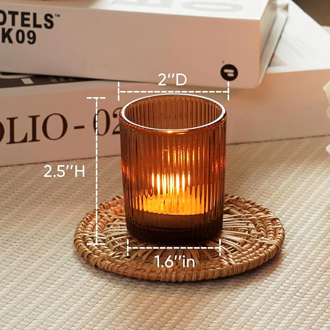 Homemory 24 Pcs Glass Votive Candle Holders, Amber Tealight Candle Holder, Vintage Candle Holders Bulk for Table Centerpieces, Christmas, Baby Shower, Birthday, Wedding, Party