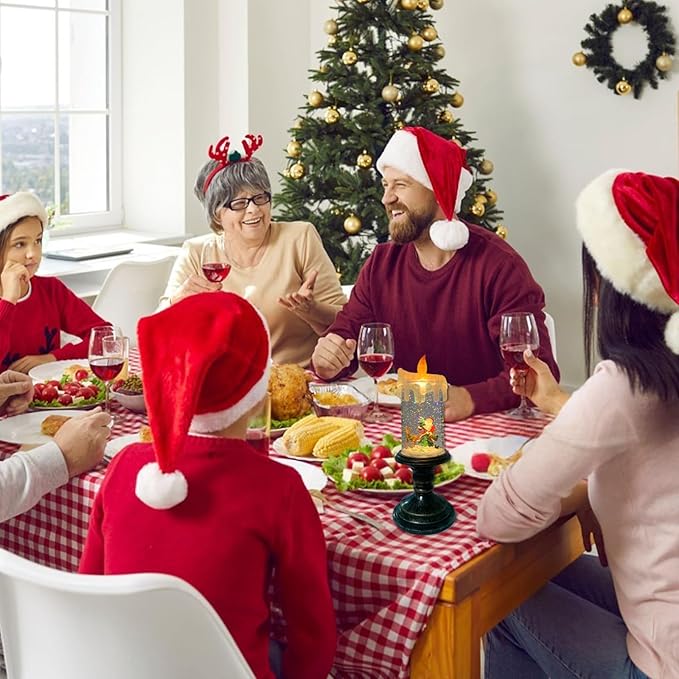 Flameless Snow Globe Candle Light Christmas Santa Decoration with Swirling Water & Glitter, Spinning LED Candles for Home, Tabletop, Holiday Decor