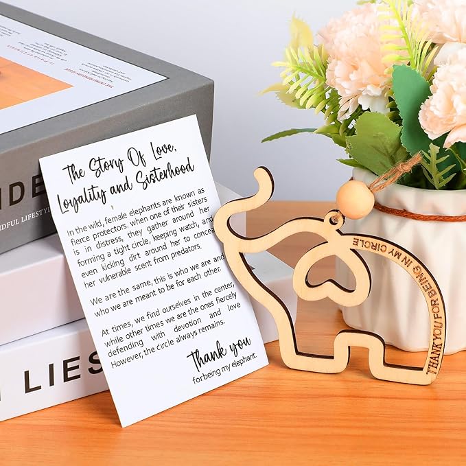 3 PCS Friendship Wooden Elephant Ornament Set, Sisterhood & Best Friends Gift, Christmas Ornament with Story