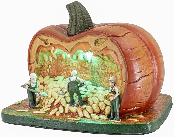 Gourd Gathering Ghouls Pumpkin Theme Spooky Halloween Village Porcelain Colorful LED Lights 7.75" x 6" x 5.75"