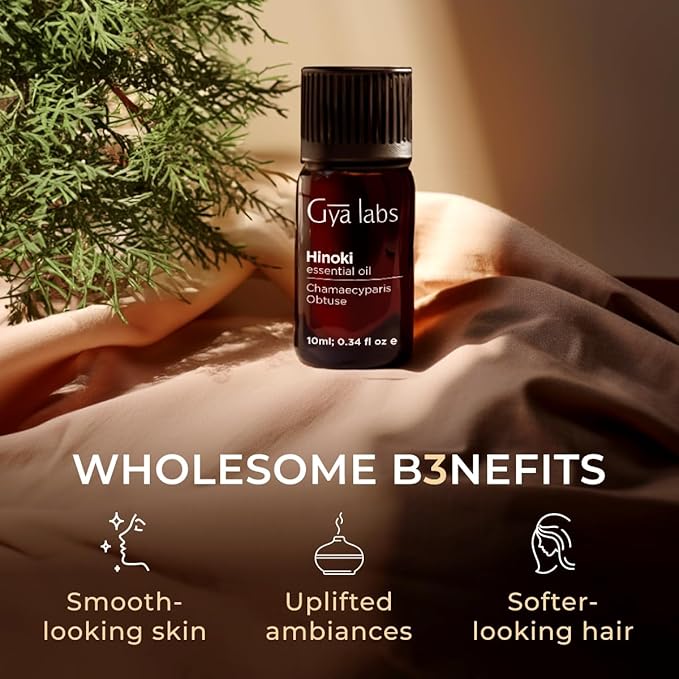 Gya Labs Hinoki Essential Oil for Diffuser & Skin - 0.34 Fl Oz - 100% Pure Natural Hinoki Oil for Hair, Massage, Aromatherapy Spray & Candle Making Scent