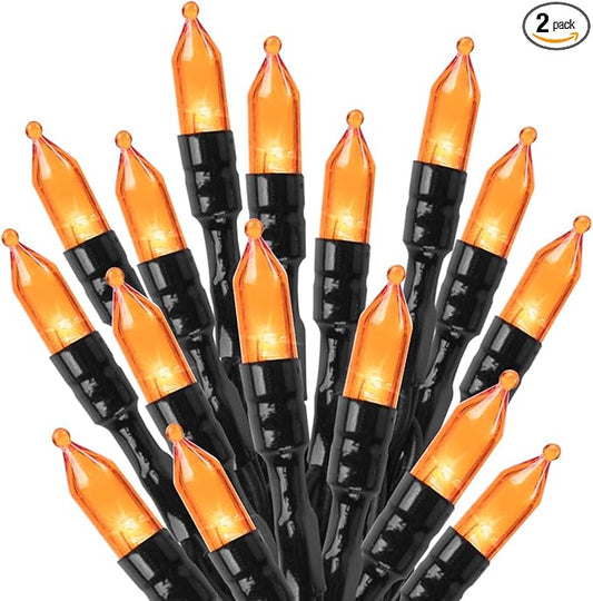 2Pack Orange Outdoor Halloween Lights, 39Feet 100 LED Mini Lights with 8 Lighting Modes, Connectable Halloween String Light Plug in for Garden Patio Haunted House Ghost Holiday Lighting Decoration