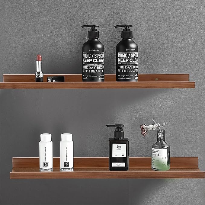 AZSKY Floating Shelves for Wall Bookshelf Wall Mount Light Walnut Picture Ledge Shelf 36 Inch Photo Picture Frames Display and Storage Shelves a Set of 2 for Bedroom Living Room Bathroom Kitchen