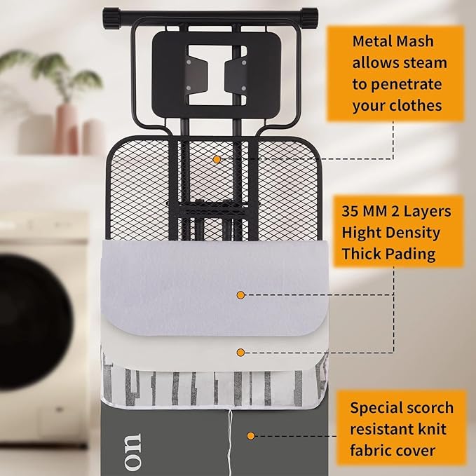Extra Large Ironing Board with Large Hang Rail and Iron Rest in 63" L x 20" W (with Iron Rest)