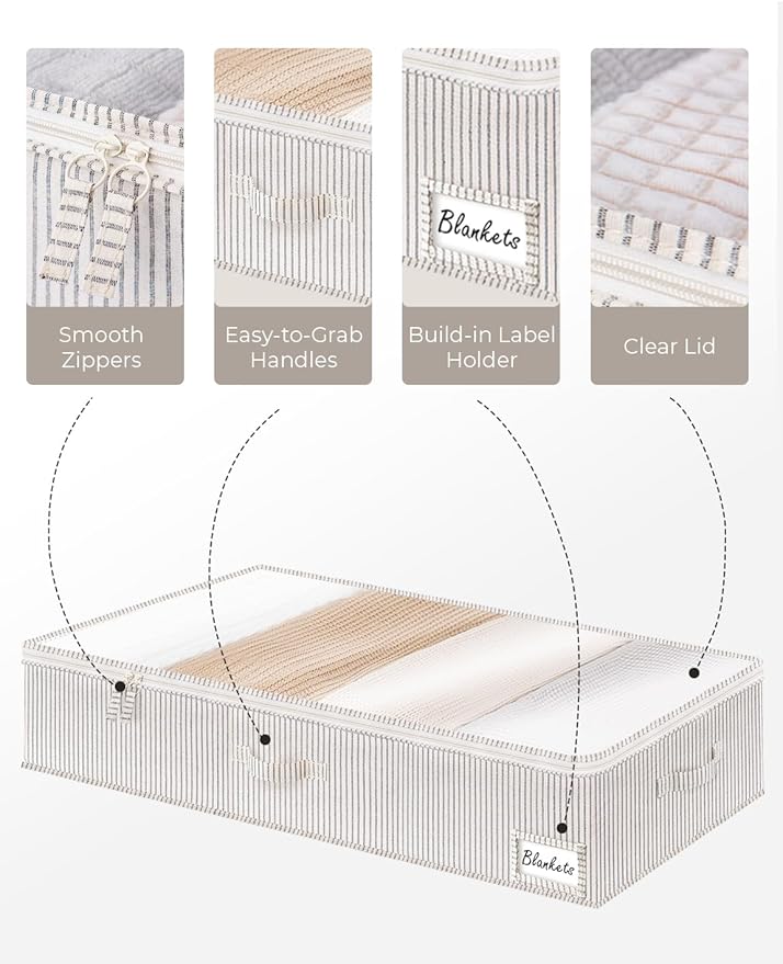 StorageWorks Extra Large Under Bed Storage Containers with Handles and Label Holder, 2 Pack Ultra-thick Fabric Underbed Bins, Closet Organizer for Clothes, Blankets, Sweater