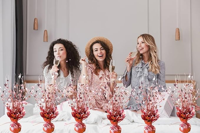 6 Pack Metallic Foil Spray Centerpiece Star Table Decoration Burst Table Centerpieces for Birthday Wedding Anniversary Graduation Holiday Party Supplies Decor, Rose Gold