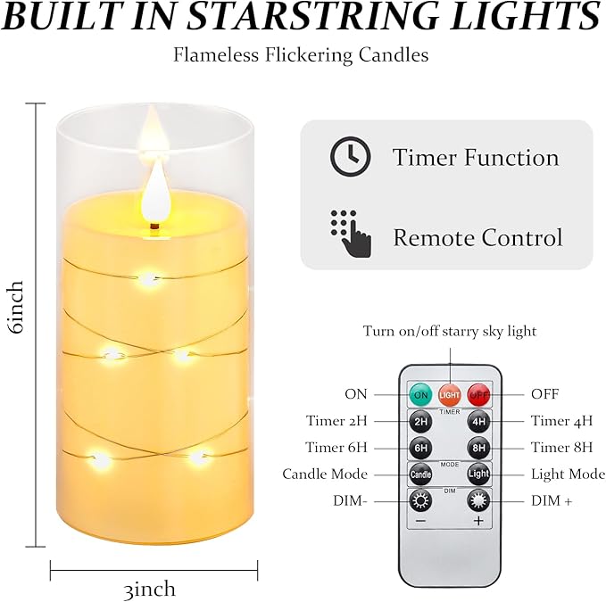 Aignis Flickering Flameless Candles Battery Operated Candles LED Candles with Remote Timer for Home/Wedding/Birthday/Holiday Decor ，Ivory White 3D Flame Set of 2 (D3 xH6 6")