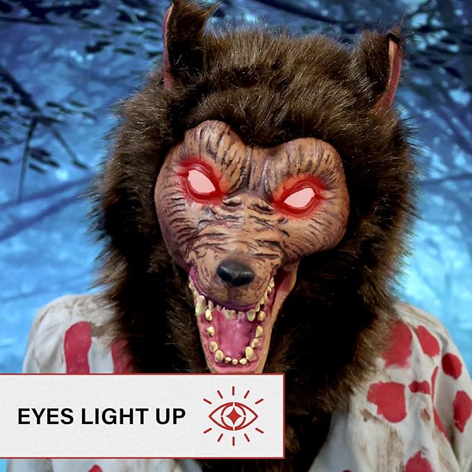 Haunted Hill Farm Howler by Tekky, Battery-Operated, Motion and Sound Activated Animatronic Werewolf with Sound Effects and Lights for Indoor or Covered Outdoor Creepy Halloween Decoration