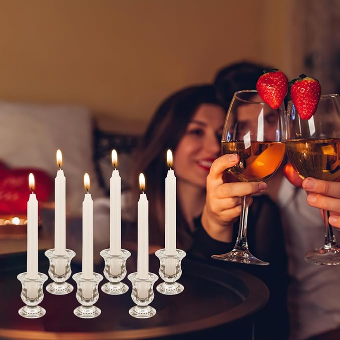 Glass Candle Holders Set of 24- Clear Candlestick Holders & Taper Candle Holders for Wedding Centerpiece Table Decorations, Valentines Day Decor, Party and Romantic Dinner