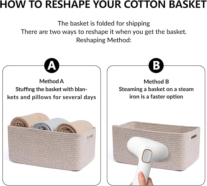 Large Storage Baskets for Shelves, Closet Organizers Bins for Clothes Blanket Towels, Baby Nursery, Toy Baskets Box, Woven Rope Baskets, 17 x 13 x 7.5”, 2 Packs Mixed Brown