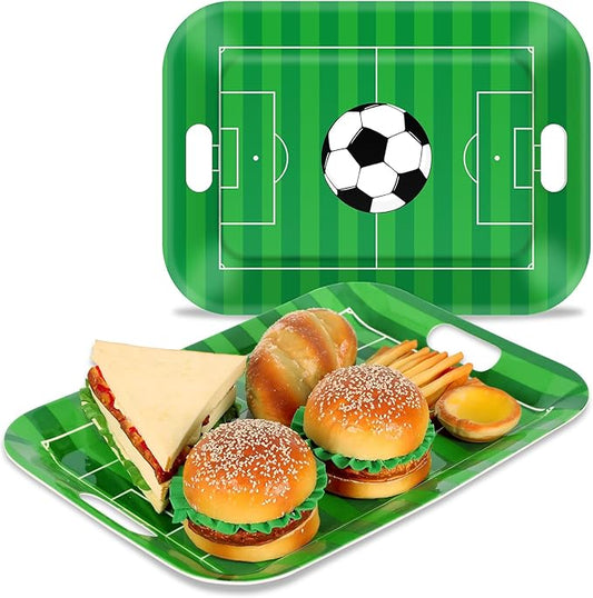 gisgfim 2Pcs Soccer Serving Trays 16.1 X 11.1 Inch Large Melamine Soccer Stadium Platters with Handles Soccer Food Serving Dishes Snack Dessert Trays Decor for Soccer Ball Birthday Party Decorations