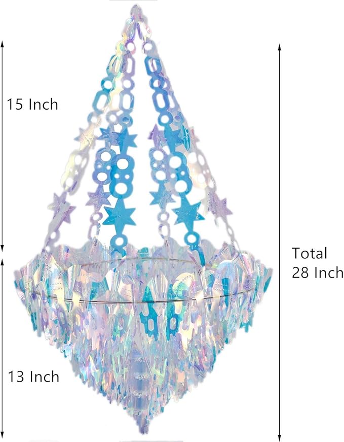 Hanging Decorations Iridescent Chandelier Shaped Foil Ceiling Hanging Ornament for Bridal Shower Wedding Birthday Frozen Theme Party Fairy Princess Rainbow Show Decoration
