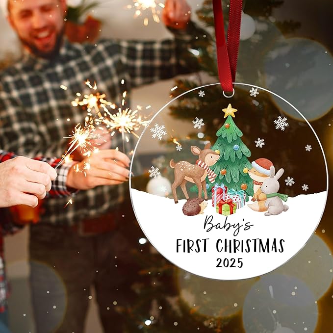 Baby's First Christmas Ornament 2025 - Acrylic Baby Ornaments for Christmas Tree - Baby's First for New Parents, Family, Baby Boy Or Baby Girl - Christmas Tree Hanging Decorations