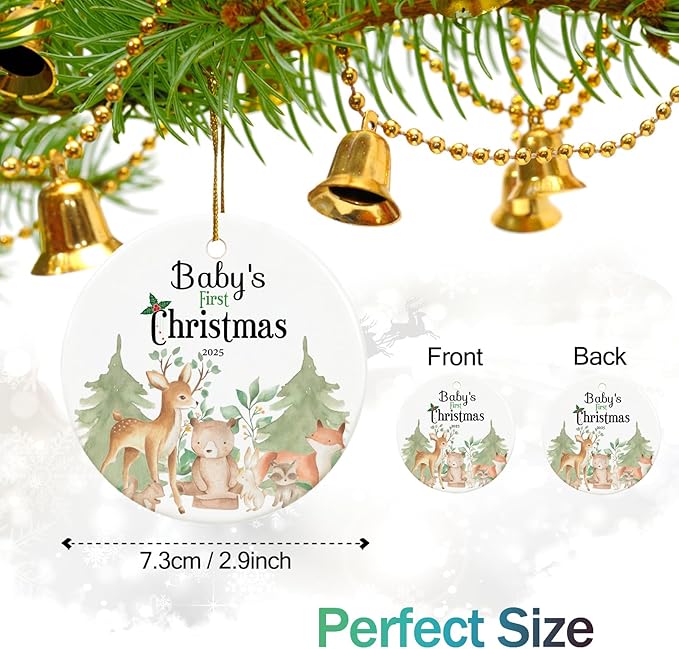 Baby's First Christmas Ornament 2025,Babys First Christmas Ornament for Girl,Boy, Ceramic Keepsake Babies Ornaments with Ribbon and Gift Box