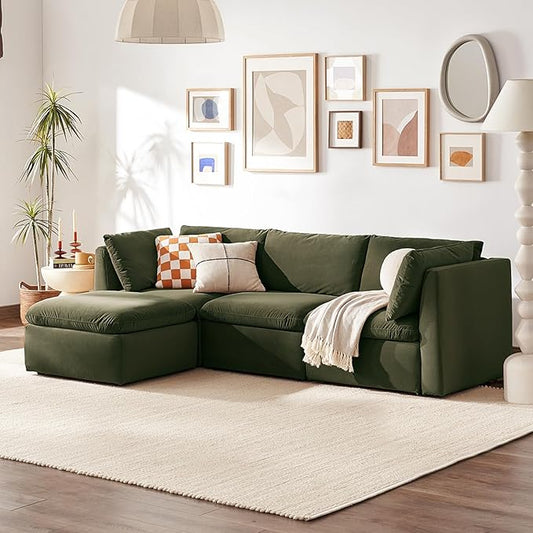 mopio Oversized Modular Sectional Sofa with Fully Removable Covers and Storage, Convertible U, L-Shaped and Sleeper Sectional, Modern Couches with Ottoman Chaise (Olive Green Velvet, 4 Seats, L)