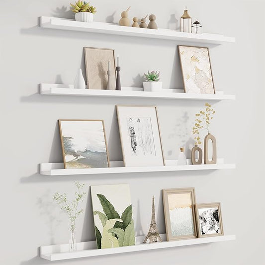 Picture Ledge Shelf for Wall, Floating Shelves Set of 4, 36 Inch Long Nursery Book Shelves for Toys Storage, Kids Bookshelf Wall Mounted for Books Photo Frames, White