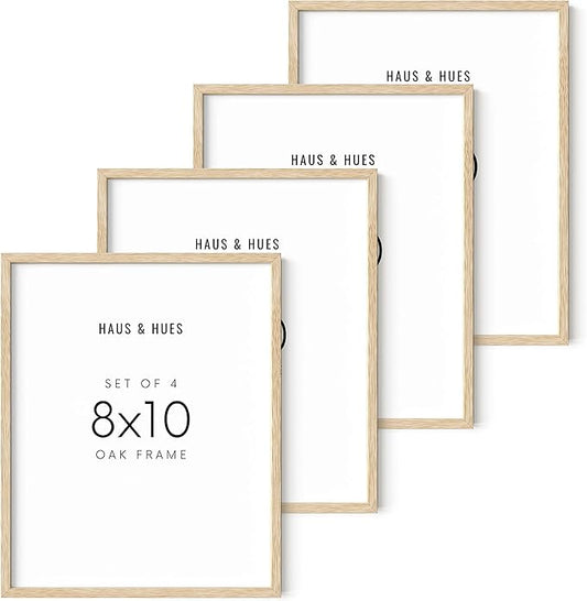 HAUS AND HUES 8"x10" Beige Oak Wood Picture Frame Set of 4-8x10 Wood Picture Frame, 8x10 Frames 4 Pack, 8x10 Poster Frame, 8x10 Frame Wood, 8 by 10 Picture Frames, Set of 4 Frames 8x10 Frame Only