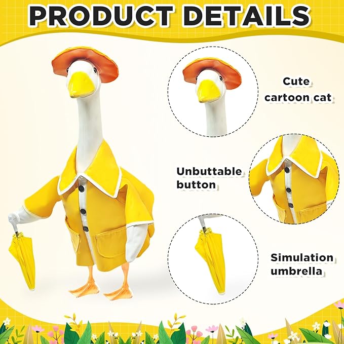 23 Inch Porch Goose Raincoat Outfit with Umbrella– Cement Goose Clothes for Porch Goose Statue, Waterproof Outdoor Goose Outfit for Lawn & Garden Decor