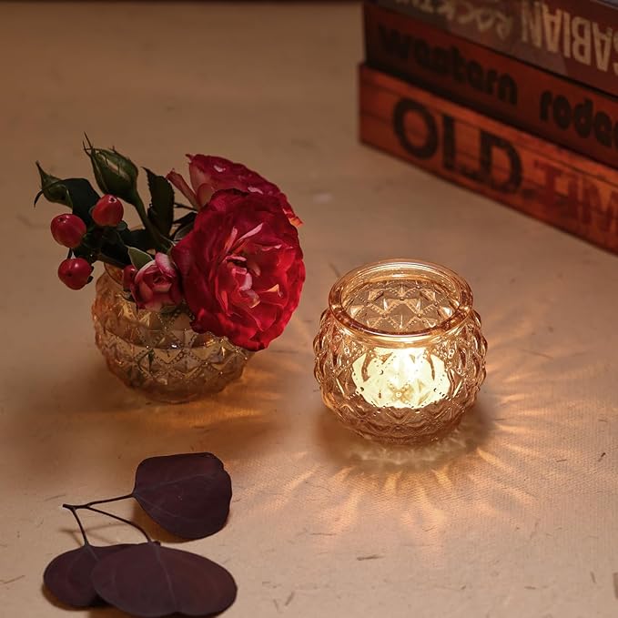 Gold Votive Candle Holders Set of 24- Round Glass Candle Holders Bulk for Table Centerpiece, Tea Lights Candle Holders for Wedding Shower, Party, Home Decor