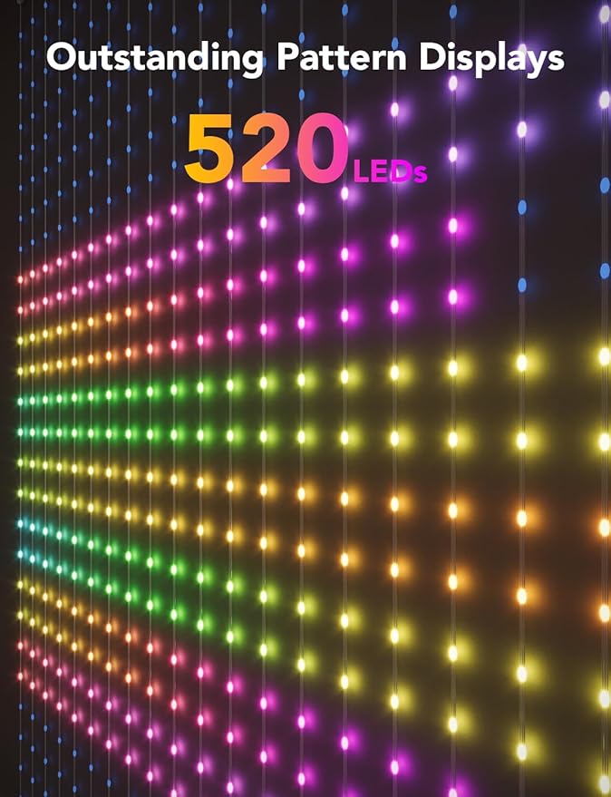Govee Curtain Lights, Smart LED Window Lights, RGB Color Changing Wall Light, Dynamic DIY Curtain String Lights for Bedroom Holiday Decor, Outdoor IP65 Waterproof, 5 x 6.6ft, 520 RGBIC LEDs, 2 Pack