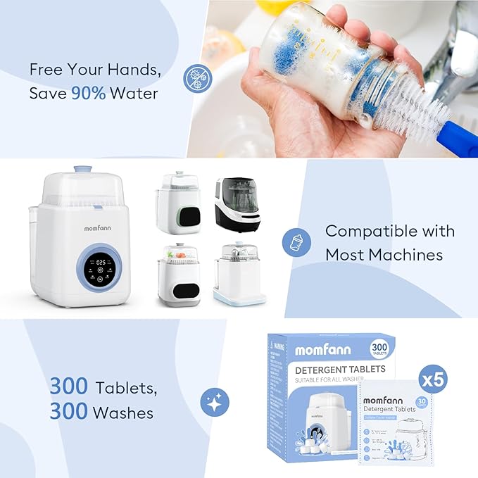 300 Professional Deep Cleaning Detergent Tablets for All Baby Bottle Washers, Washer Tablets for Bottle Washer and Sterilizer and Dryer, Easy to Use