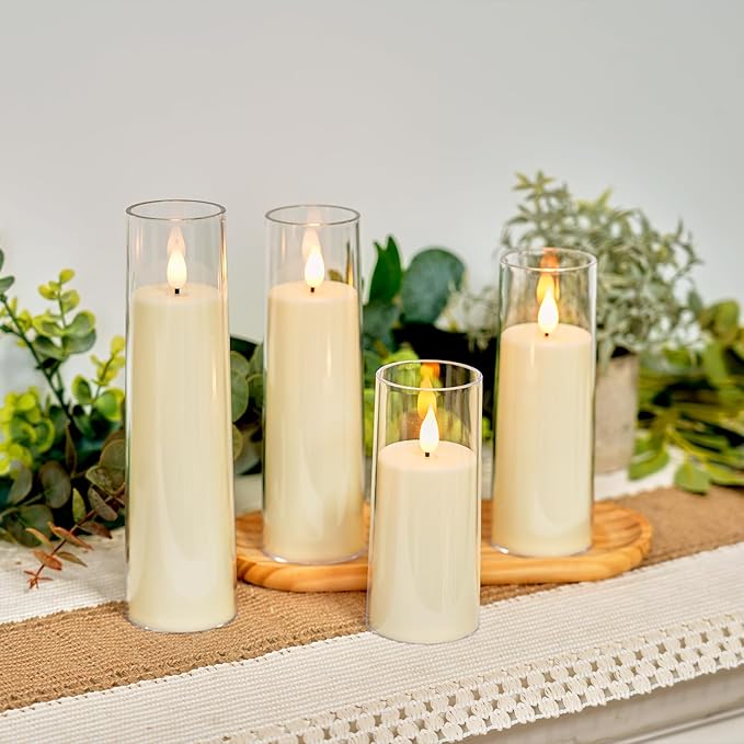 Amagic Ivory Flameless Candles with Remote, Battery Operated Candles with Timer, Acrylic Plexiglass Flickering LED Fake Candle for Wedding, Holiday, Home Decor, Set of 9, D2.2 x H5 6" 7"