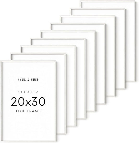 HAUS AND HUES 20 x 30 Frame Set of 9-20 By 30 Picture Frame, 20x30 Poster Frame Wood, Big 20 Inch x 30 Inch Frame, Natural 30x20 Picture Frame, 20 x 30 Picture Frame (Standalone White Oak)
