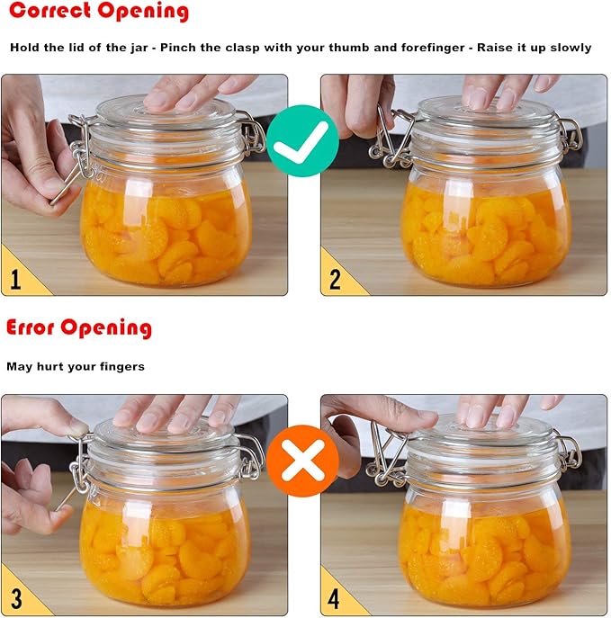 ComSaf Airtight Glass Canister Set of 3 with Lids 78oz Food Storage Jar Square - Storage Container with Clear Preserving Seal Wire Clip Fastening for Kitchen Canning Flour, Cereal, Pasta, Sugar, Beans