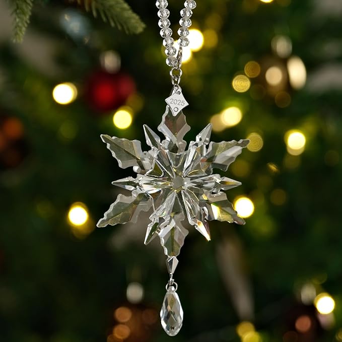 2025 Annual Christmas Ornaments Crystal Snowflake Star - Christmas Tree Ornaments Pendant Sun Catcher Home Hanging Decor (2025 White Crystal 3 Layers)