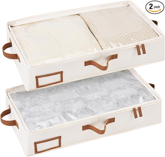StorageWorks Under Bed Storage Containers with Handles and Label Holder, 2 Pack Ultra-thick Fabric Underbed Bins, Closet Organizer for Clothes, Blankets, Sweater