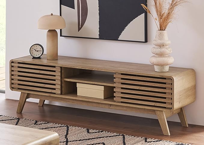 mopio Ensley TV Stand, Mid Century Modern for 55/60/65 inch TV, Farmhouse TV Stand, Entertainment Center with Storage, TV and Media Consol for Living Room (Oak, 59")
