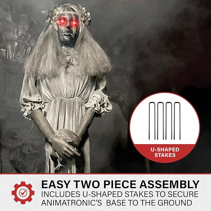 Haunted Hill Farm Lifesize Animatronic Scary Haunted Lady Statue with Touch Activated Lights and Sound, Battery-Operated Indoor or Covered Outdoor Halloween Decoration