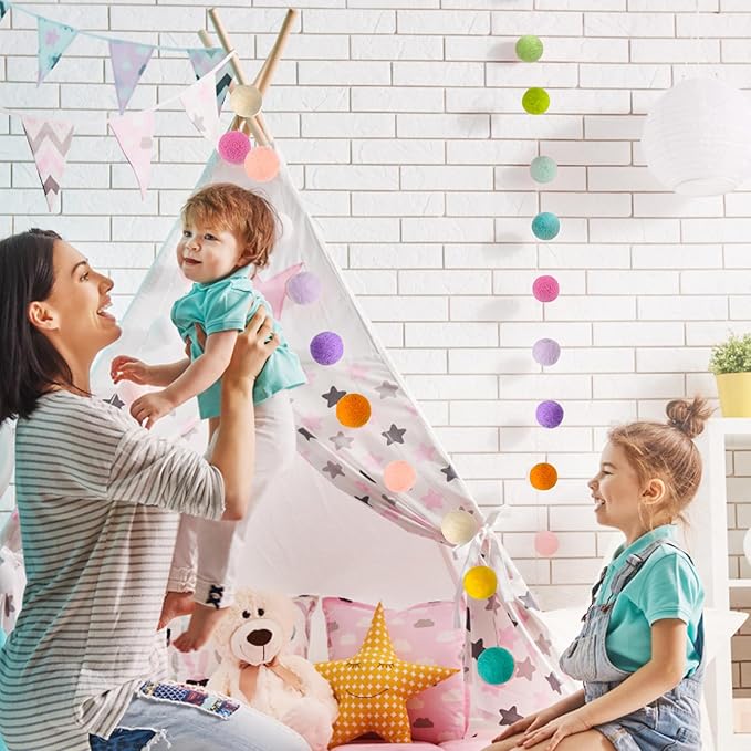 Felt Ball Garland Misscrafts 9.8 Feet 100% Wool Roving Pom Pom Garland 20mm Colorful for Baby Shower Grand Opening Party Festivals Room Decorations