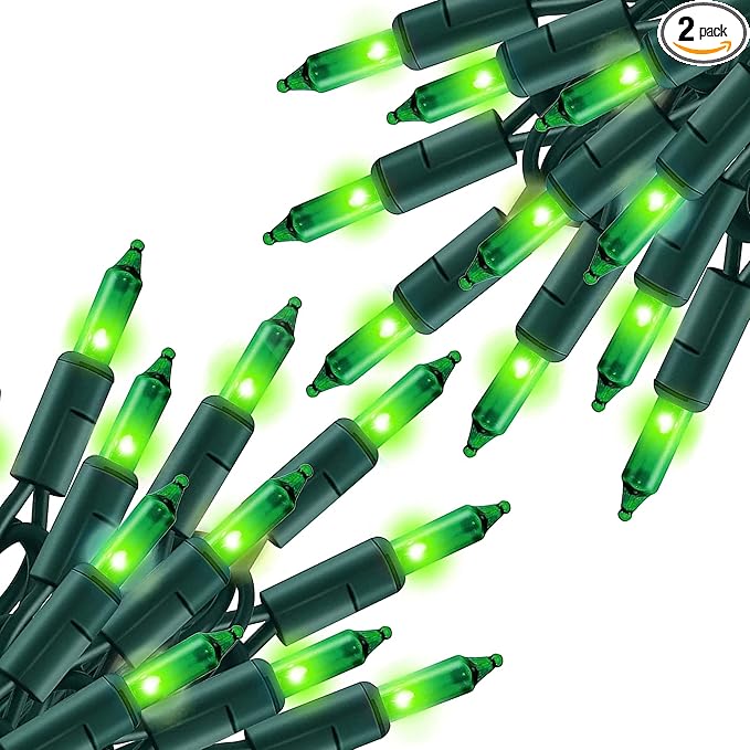 TW SHINE Green St. Patrick's Day Lights, 2 Pack Total 40FT 200 Count Incandescent Christmas Mini String Lights, Waterproof Decorations for Outdoor Indoor Xmas Tree Patio Home Party Yard Decor