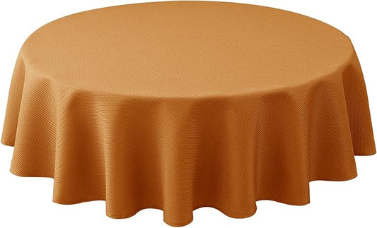 Biscaynebay Fall Tablecloth Textured Fabric Round Table Cloth 60" for Tables diameters from 28" to 48", Bronze Thanksgiving Autumn Harvest Water Resistant Fabric Table Cover for Kitchen, Dining, Party